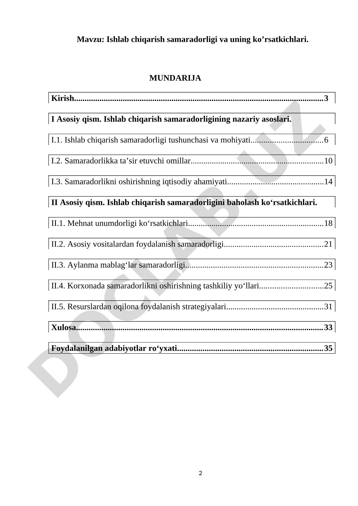 Ishlab chiqarish samaradorligi va uning ko'rsatkichlari
