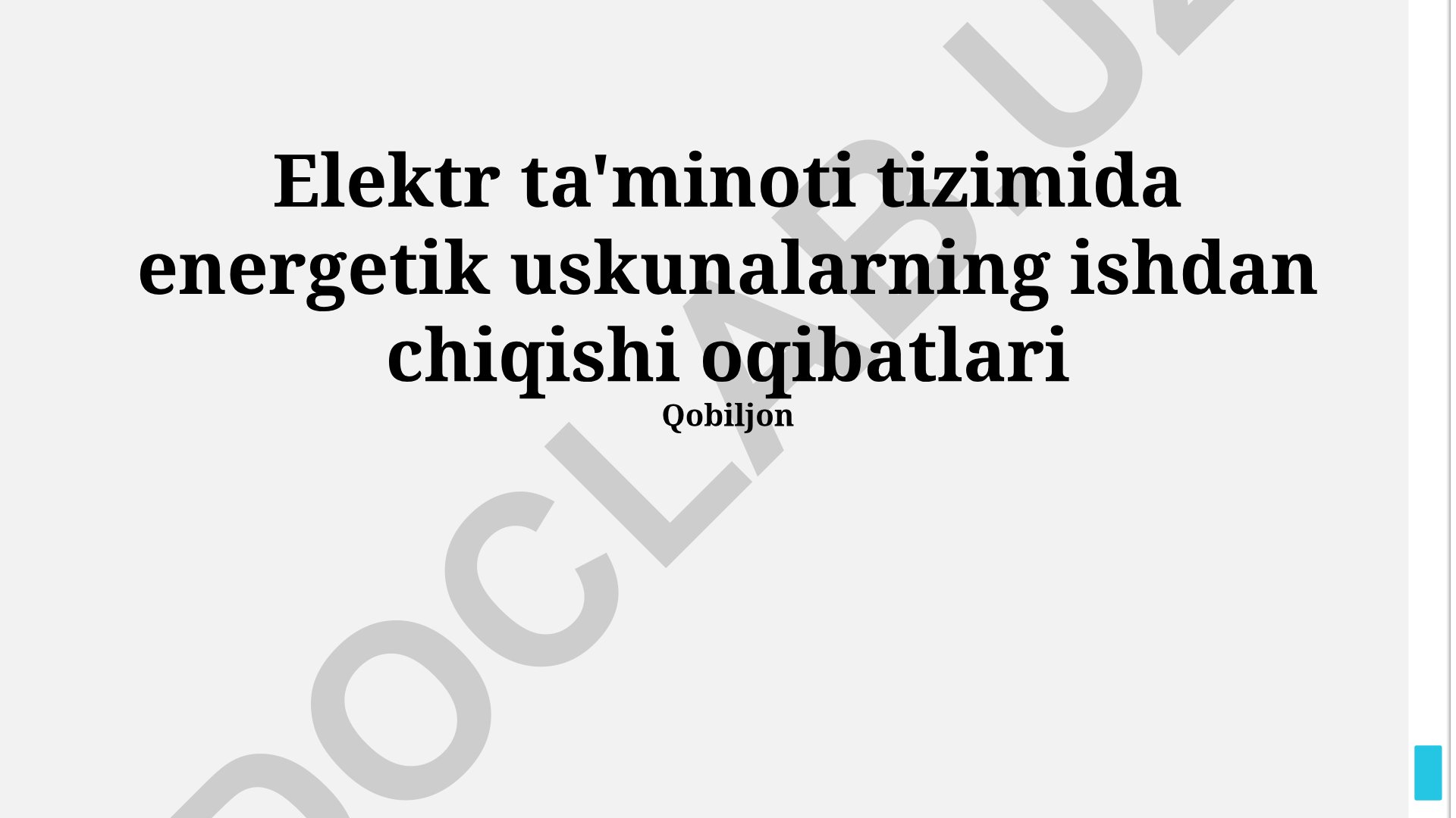 Elektr ta'minoti tizimida energetik uskunalarning ishdan chiqishi oqibatlari