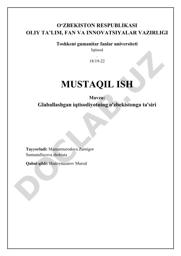 Glaballashgan iqtisodiyotning o'zbekistonga ta'siri