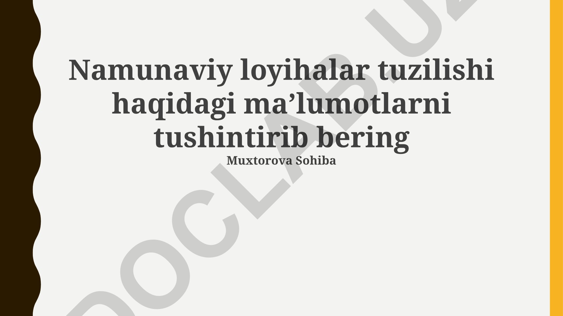 Namunaviy loyihalar tuzilishi va boshqaruv rejalari