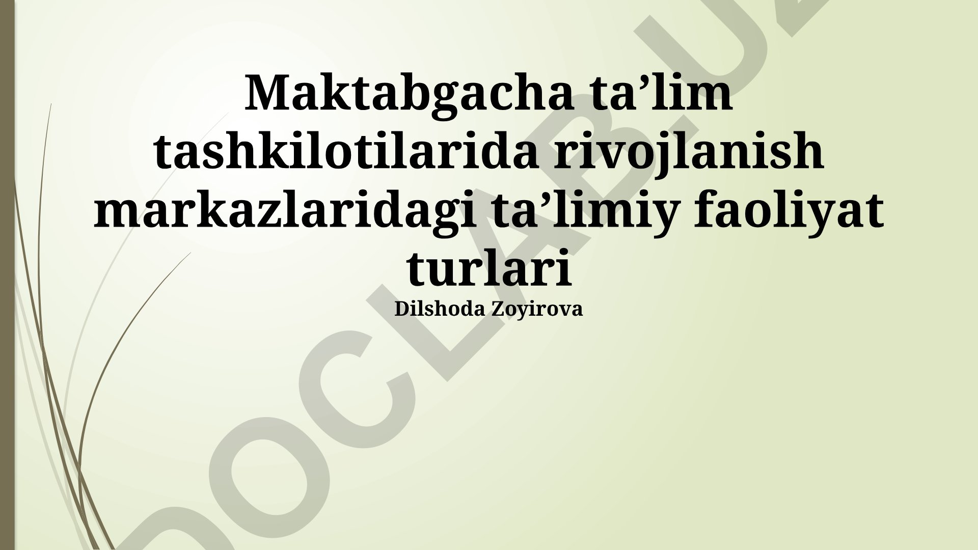 Maktabgacha ta'lim tashkilotlarida rivojlanish markazlaridagi ta'limiy faoliyat turlari