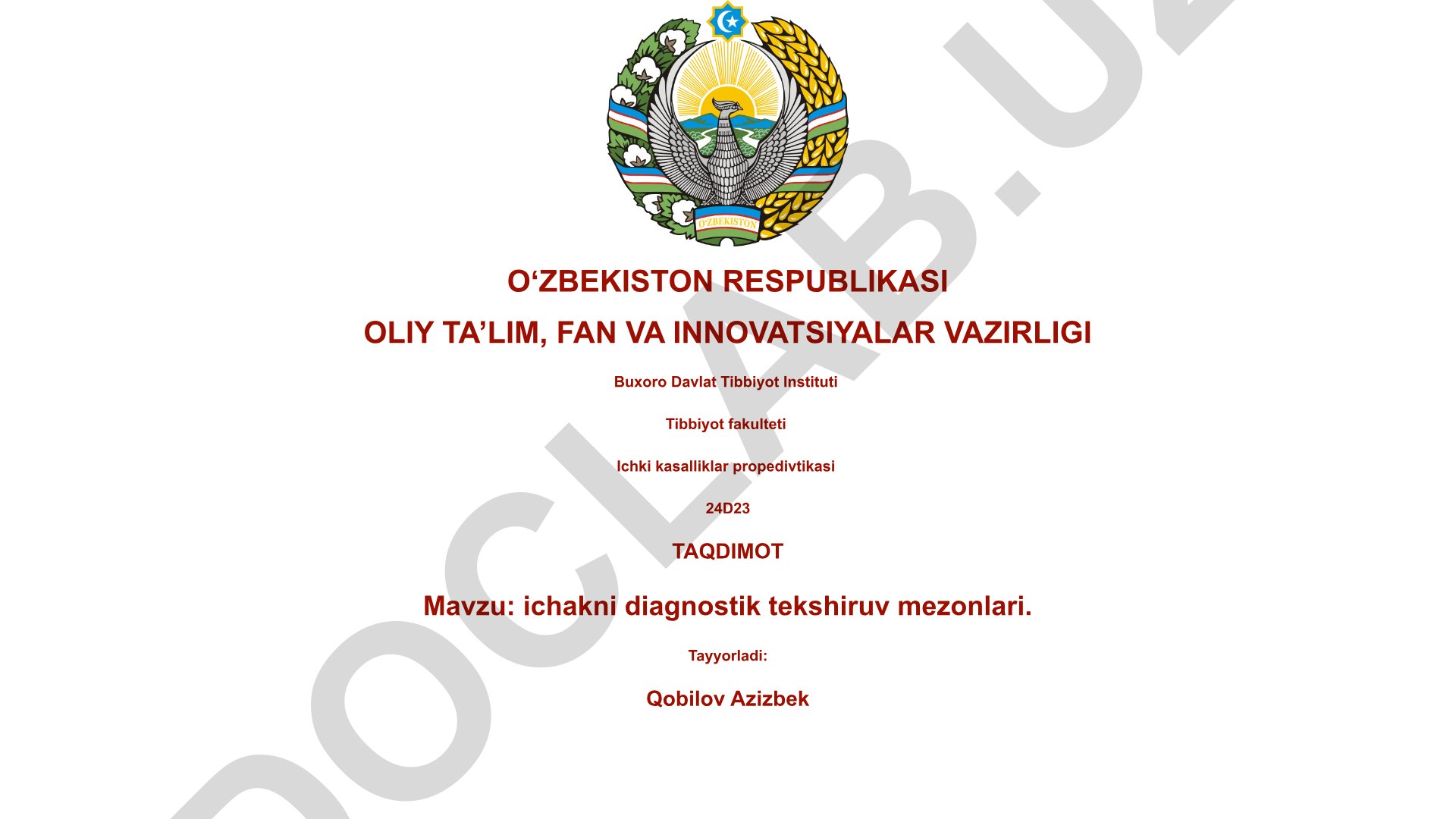 Ichakni diagnostik tekshiruv mezonlari
