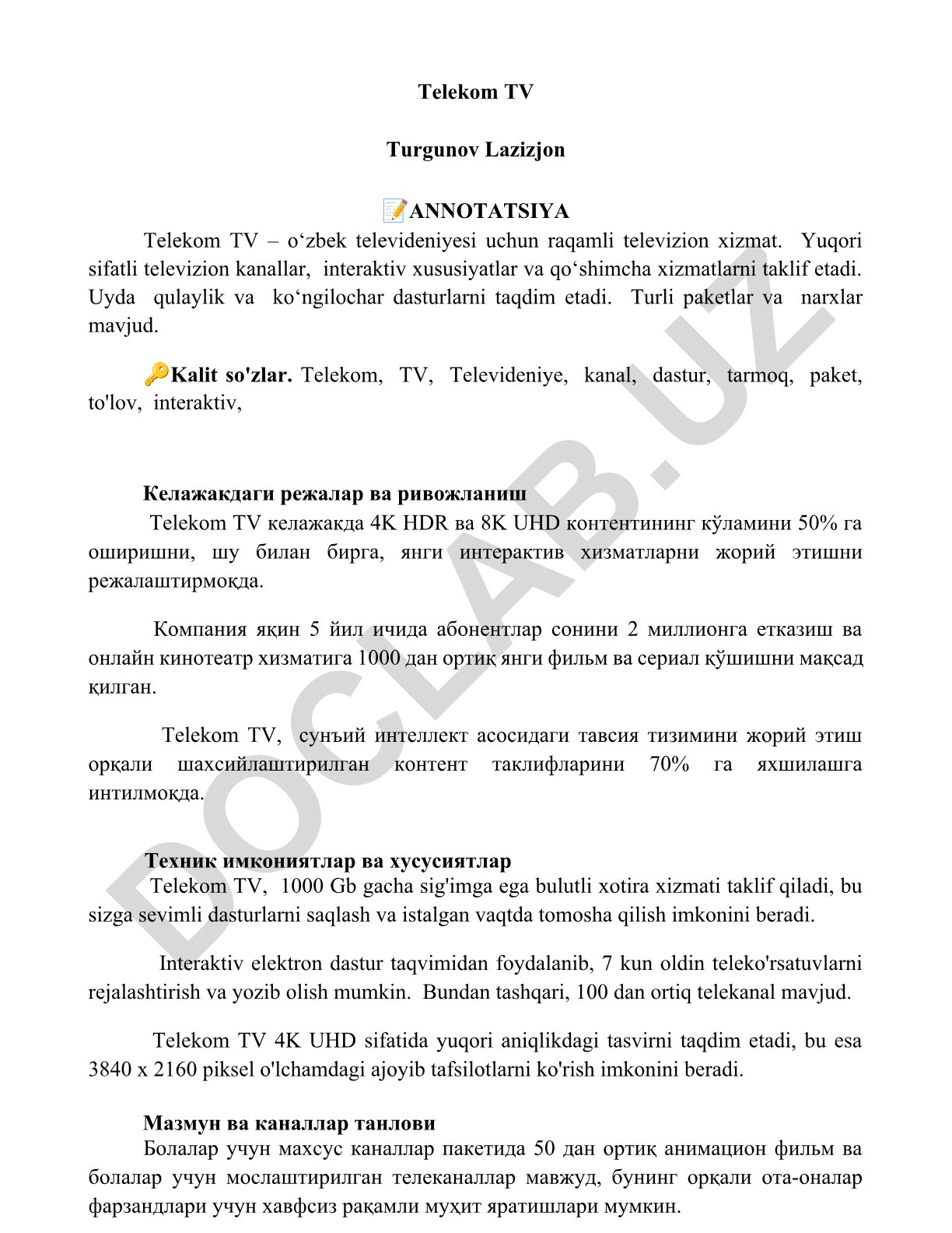 Telekom TV raqamli televizion xizmati va kelajak rejalari