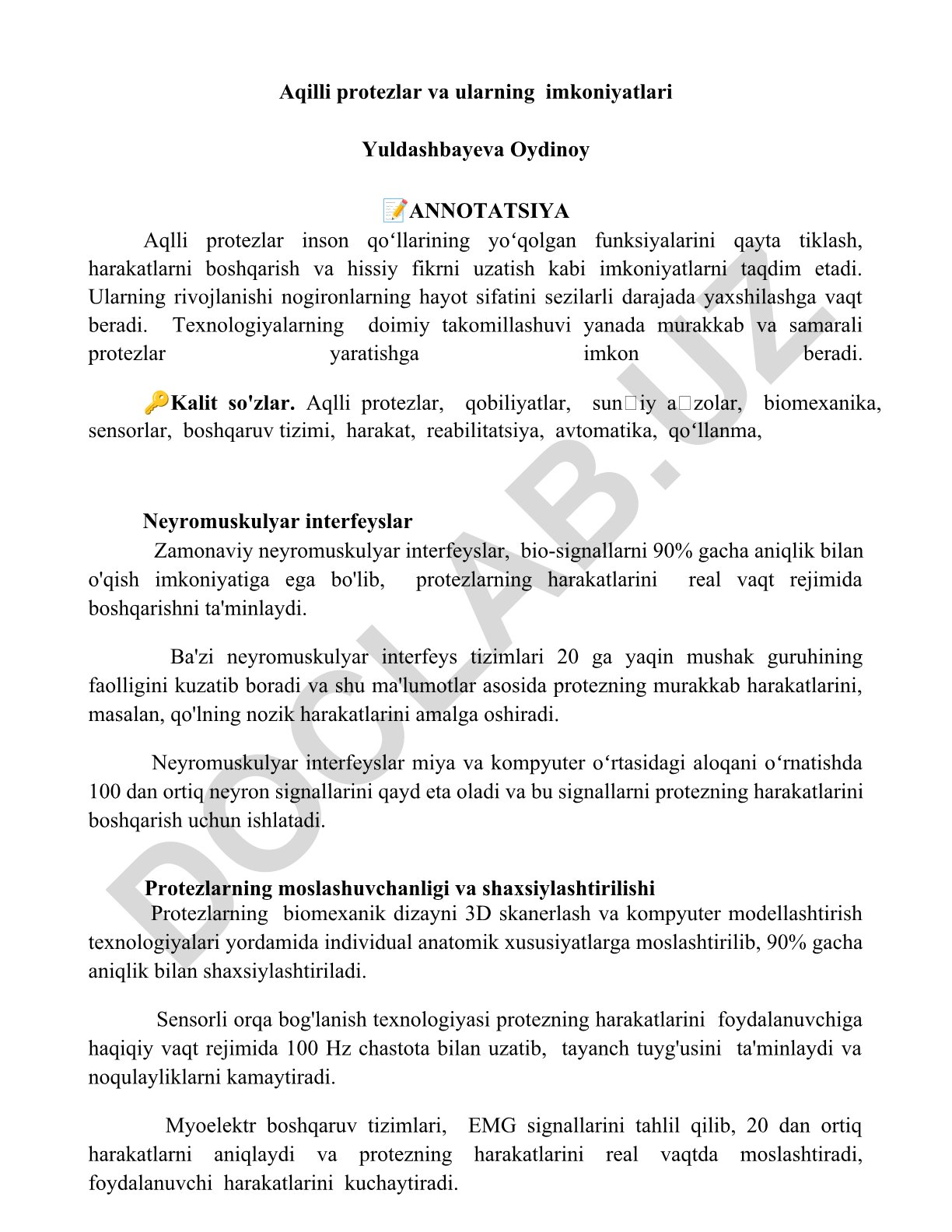 Aqilli protezlar va ularning imkoniyatlari