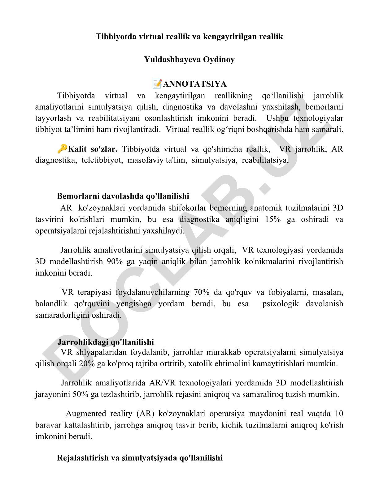 Tibbiyotda virtual reallik va kengaytirilgan reallik