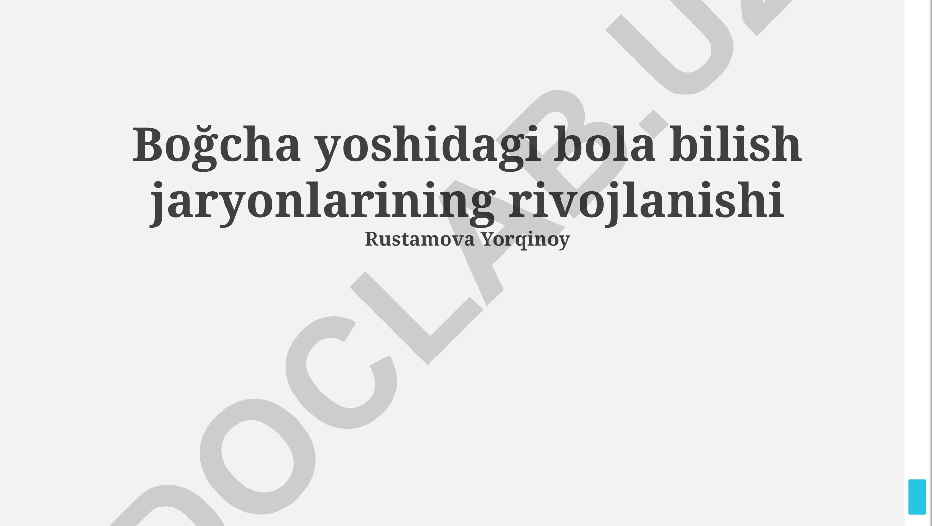 Boğcha yoshidagi bolalarning kognitiv rivojlanishi