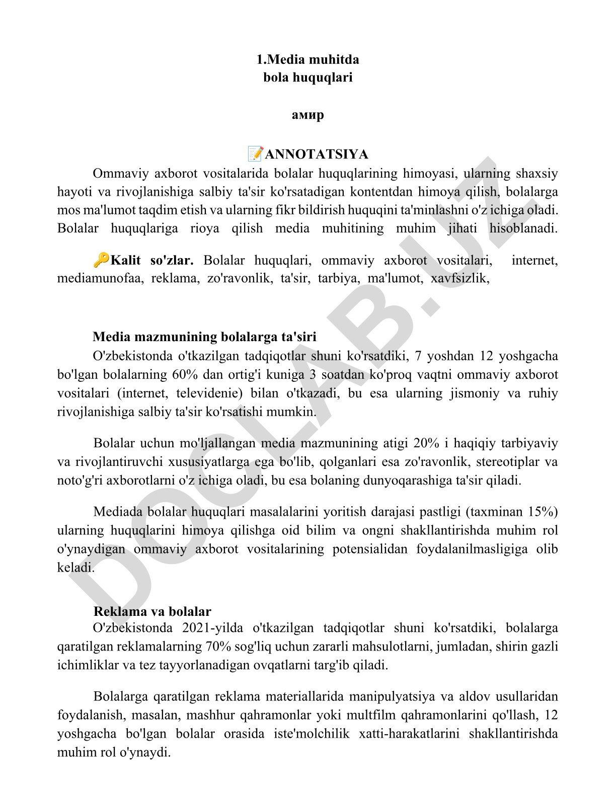 Media muhitda bola huquqlari