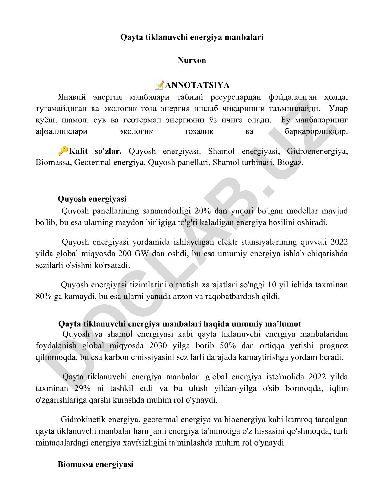 Qayta tiklanuvchi energiya manbalari