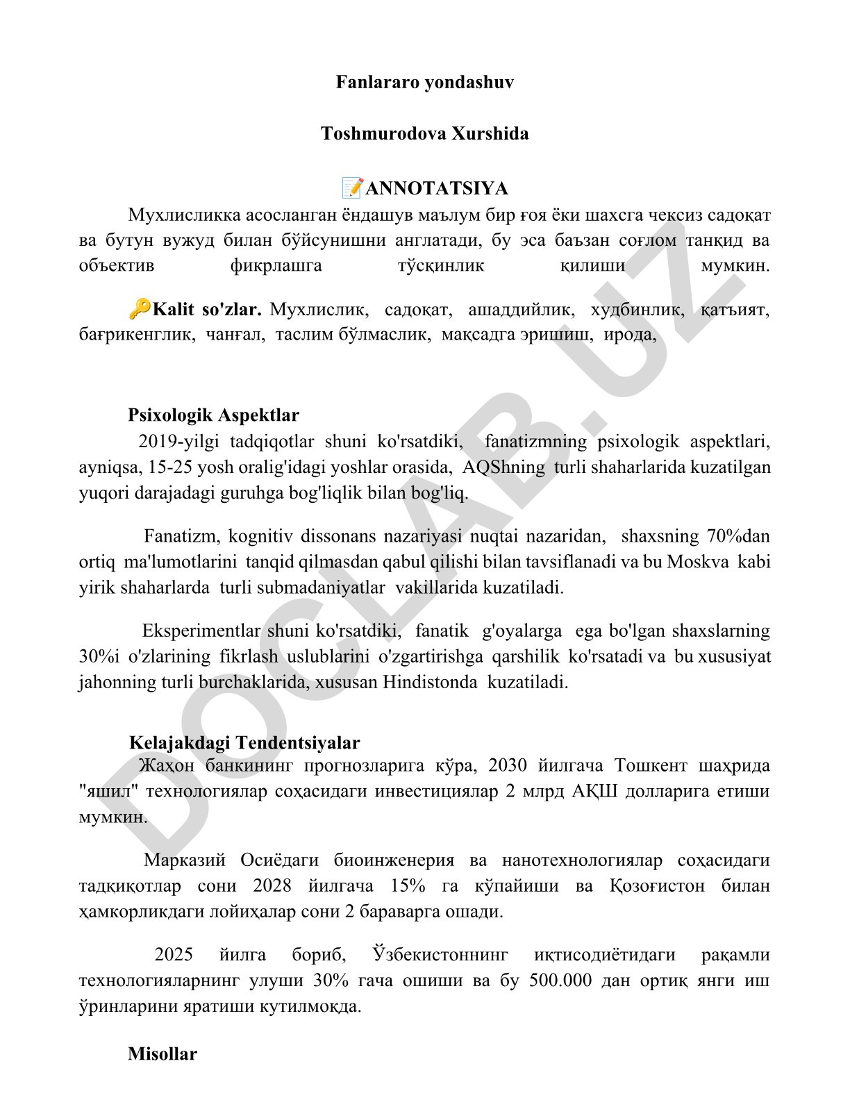 Fanlararo yondashuv va fanatizmning psixologik aspektlari