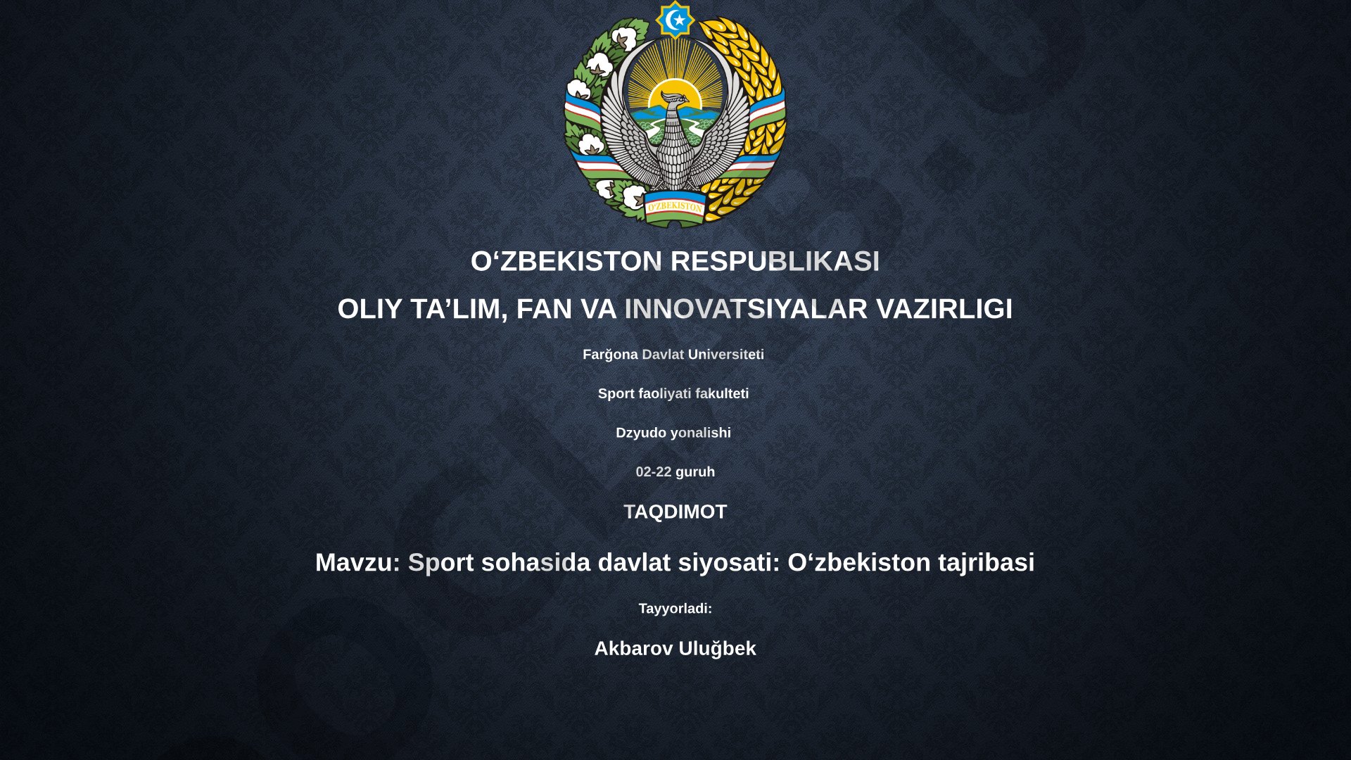 Sport sohasida davlat siyosati: Oʻzbekiston tajribasi