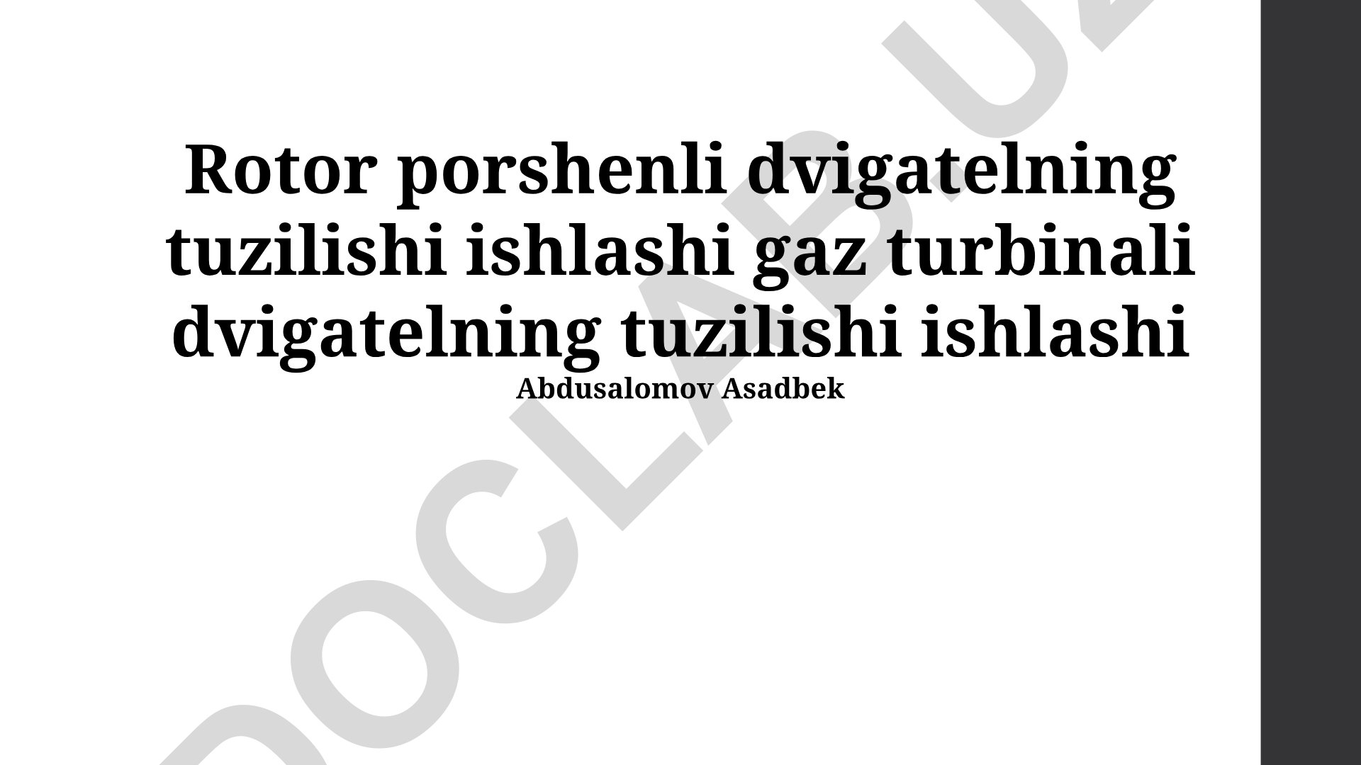 Rotor porshenli va gaz turbinali dvigatellarning tuzilishi va ishlashi