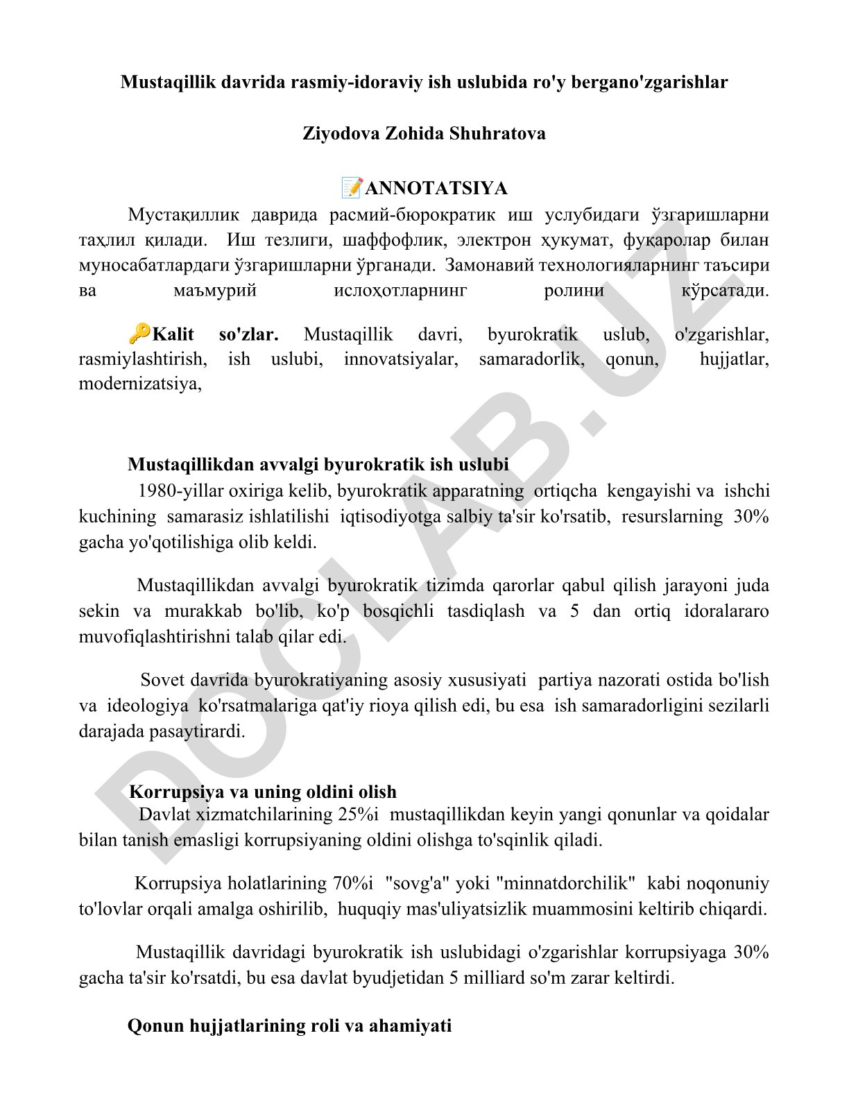 Mustaqillik davrida rasmiy-idoraviy ish uslubida ro'y bergan o'zgarishlar