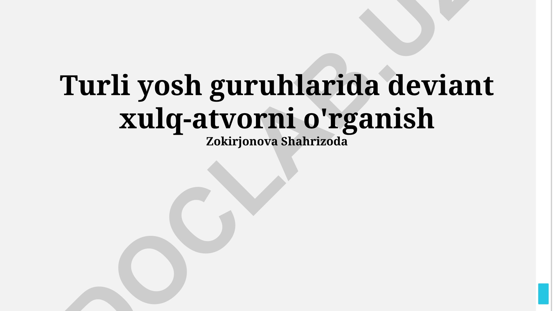 Turli yosh guruhlarida deviant xulq-atvorni o'rganish