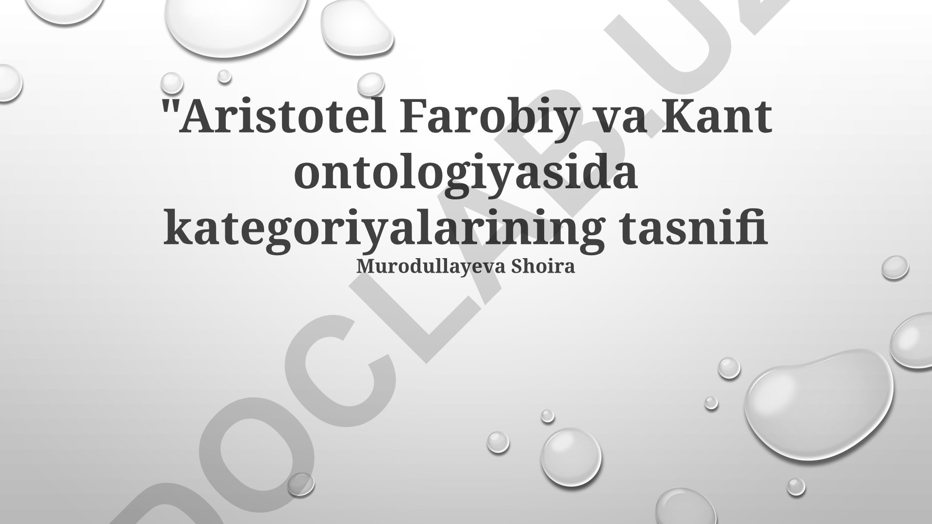 Aristotel, Farobiy va Kant ontologiyasida kategoriyalar tasnifi