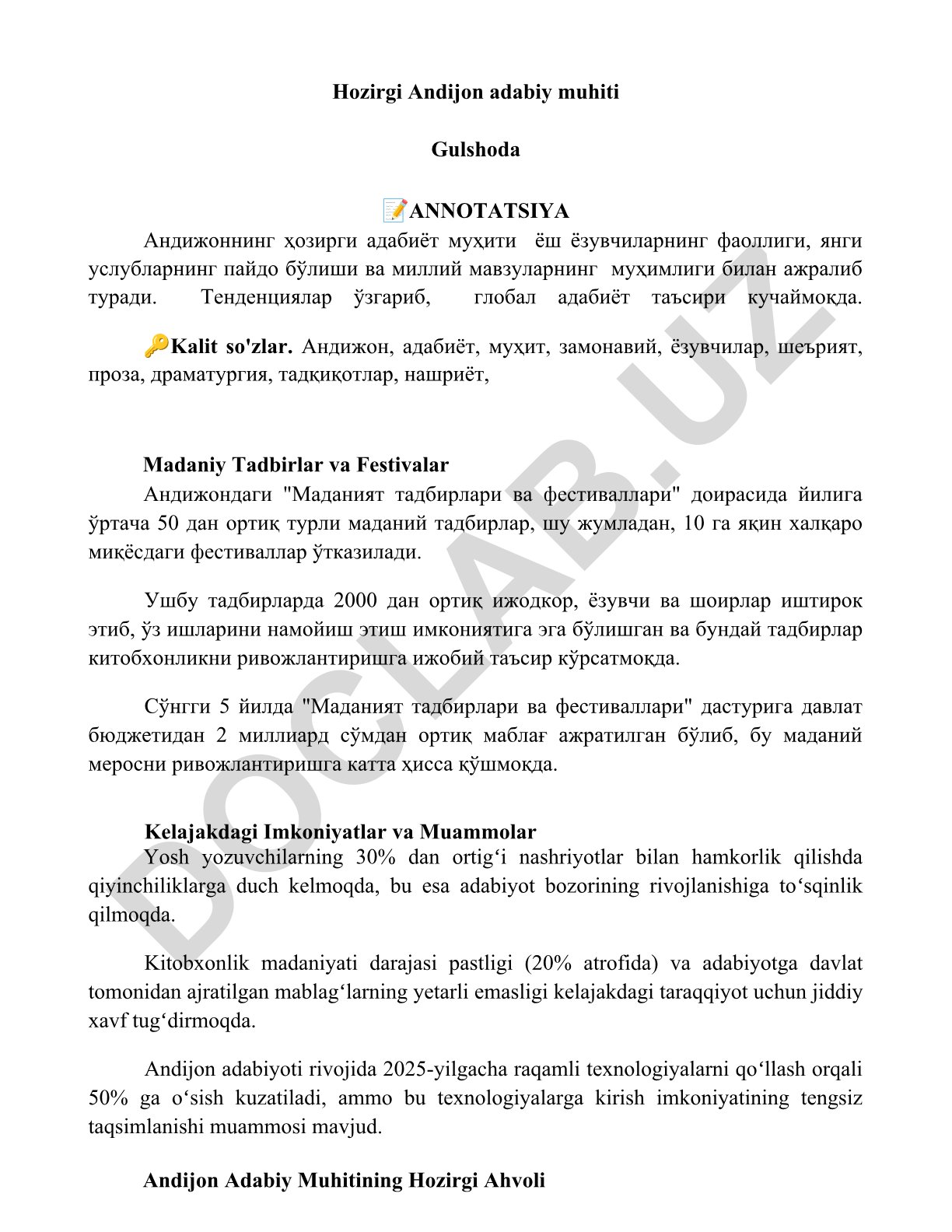 Hozirgi Andijon adabiy muhiti