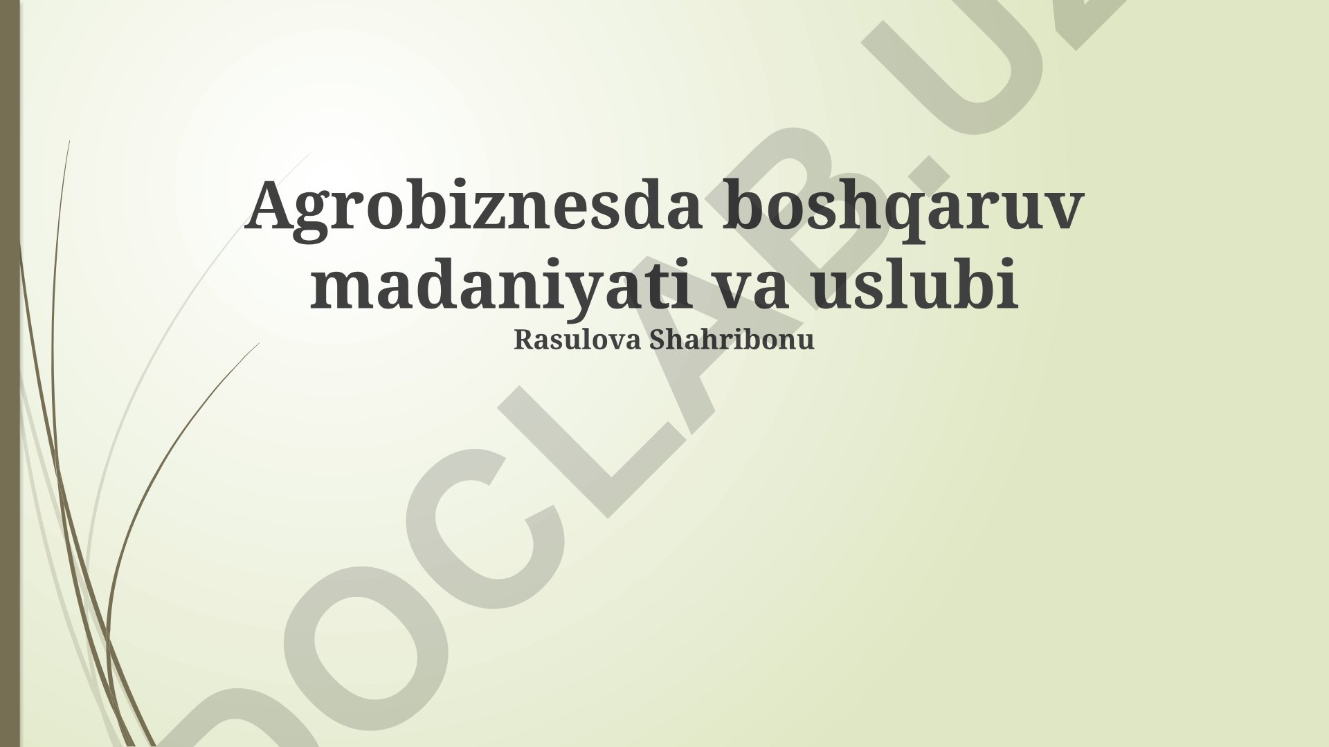 Agrobiznesda boshqaruv madaniyati va uslubi