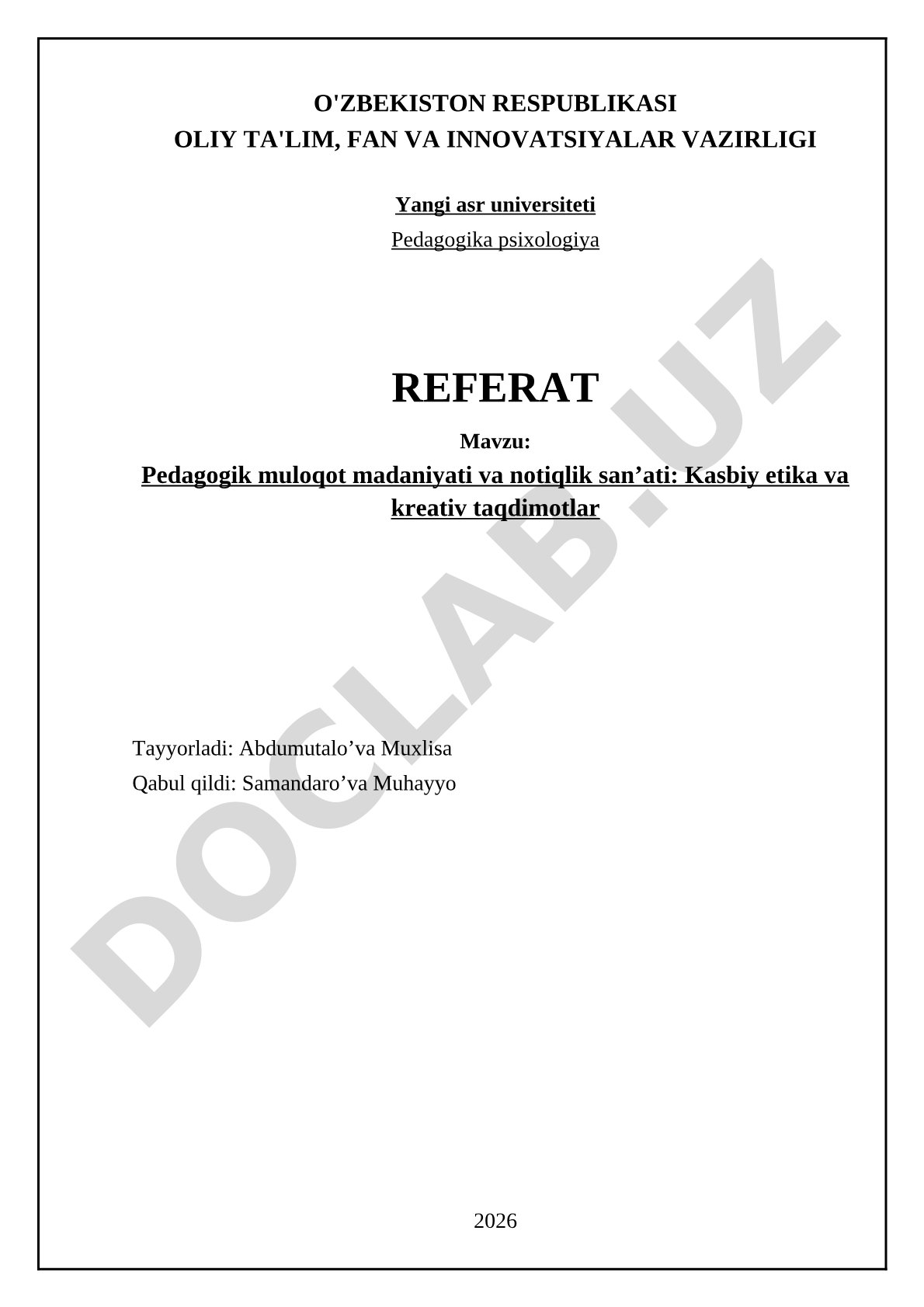 Pedagogik muloqot madaniyati va notiqlik san’ati: Kasbiy etika va kreativ taqdimotlar