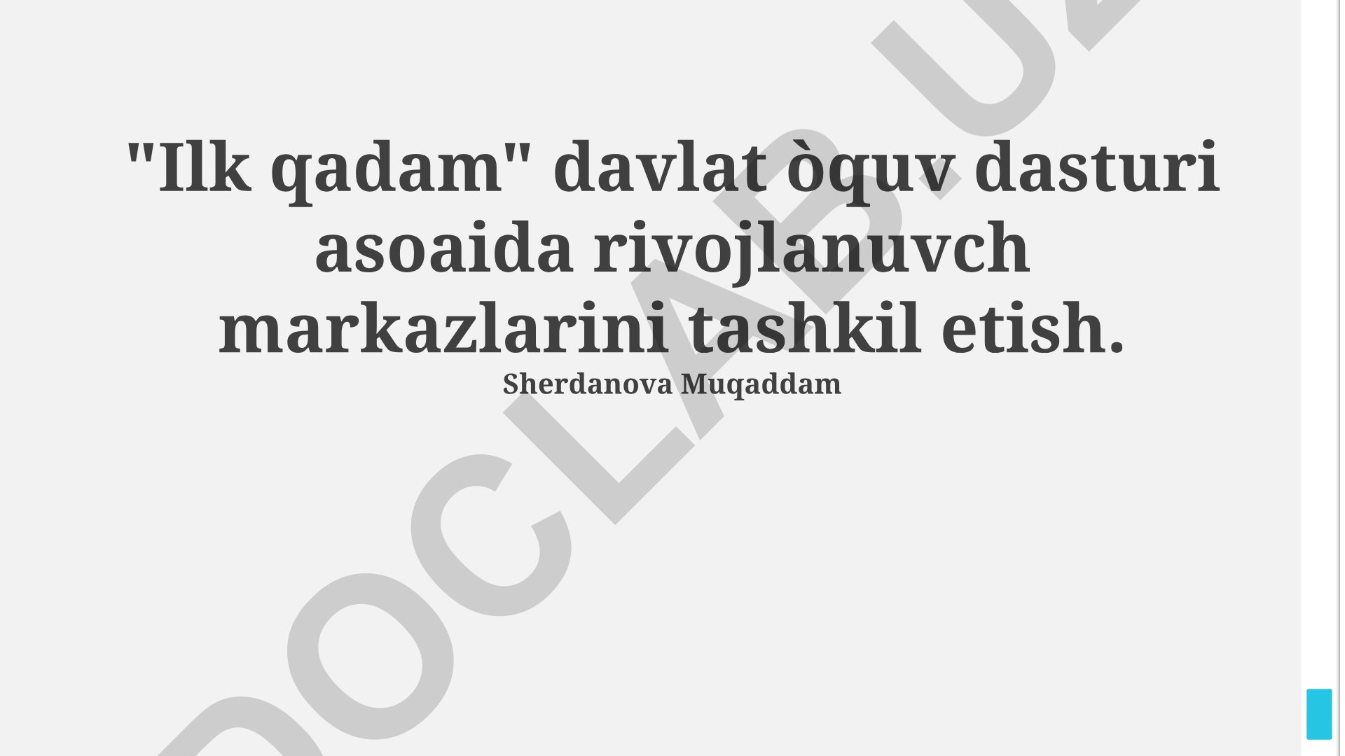 Ilk qadam davlat o'quv dasturi asosida rivojlanuvchi markazlarni tashkil etish