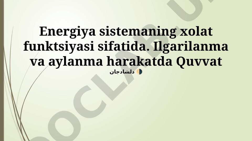 Energiya sistemaning holat funktsiyasi sifatida