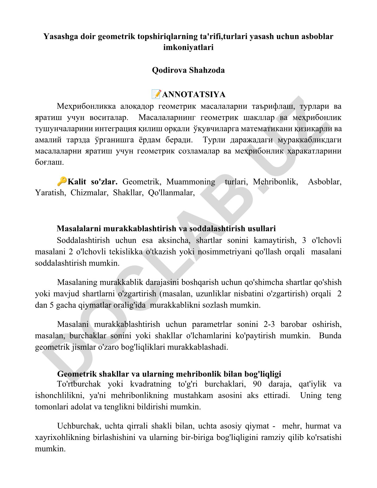 Geometrik topshiriqlarning ta'rifi, turlari va yasash asboblari