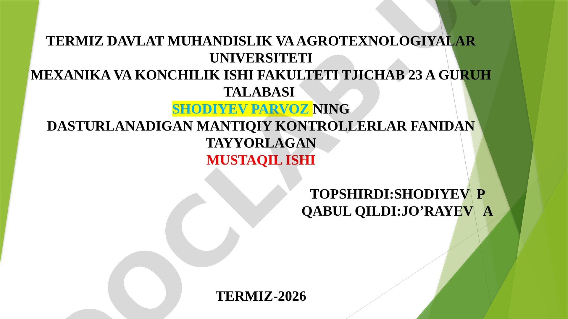 Nasosni past va yuqori daraja sensorlari asosida boshqarish