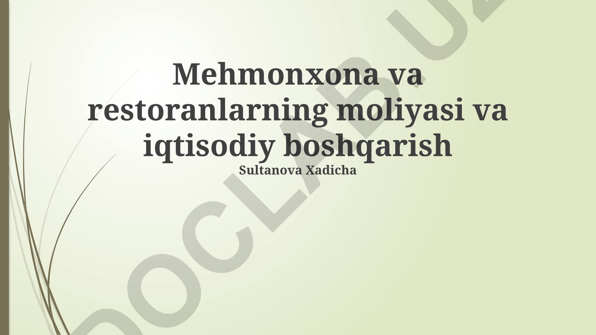 Mehmonxona va restoranlarning moliyasi va iqtisodiy boshqarish