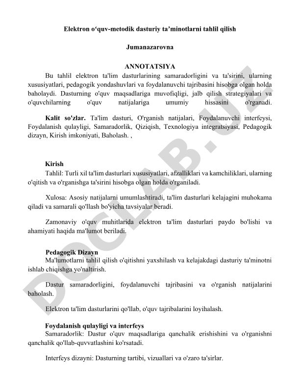 Elektron oʻquv-metodik dasturiy taʼminotlarni tahlil qilish