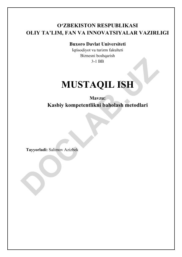 Kasbiy kompetentlikni baholash metodlari