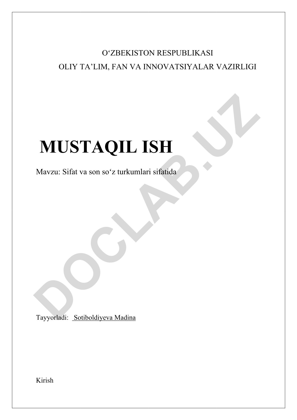 Sifat va son soʻz turkumlari sifatida