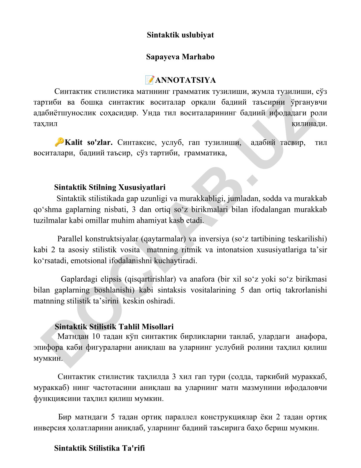 Sintaktik uslubiyat va uning xususiyatlari