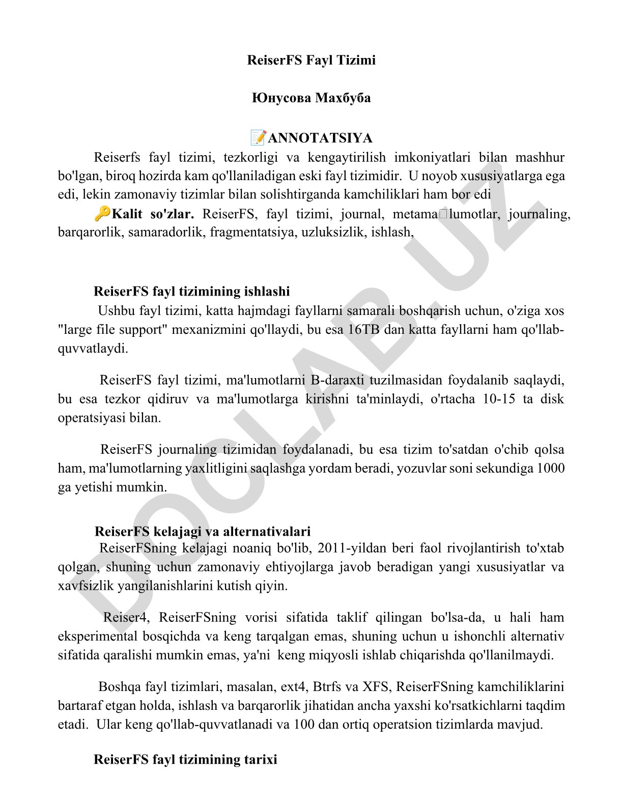 ReiserFS Fayl Tizimi