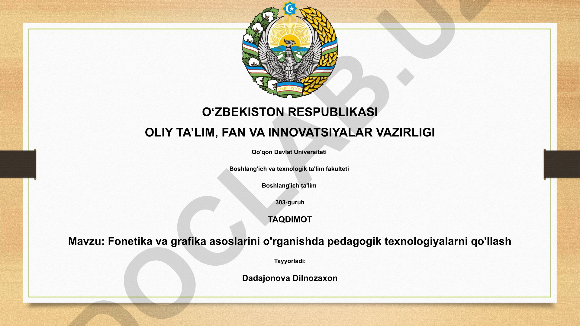 Fonetika va grafika asoslarini o'rganishda pedagogik texnologiyalarni qo'llash