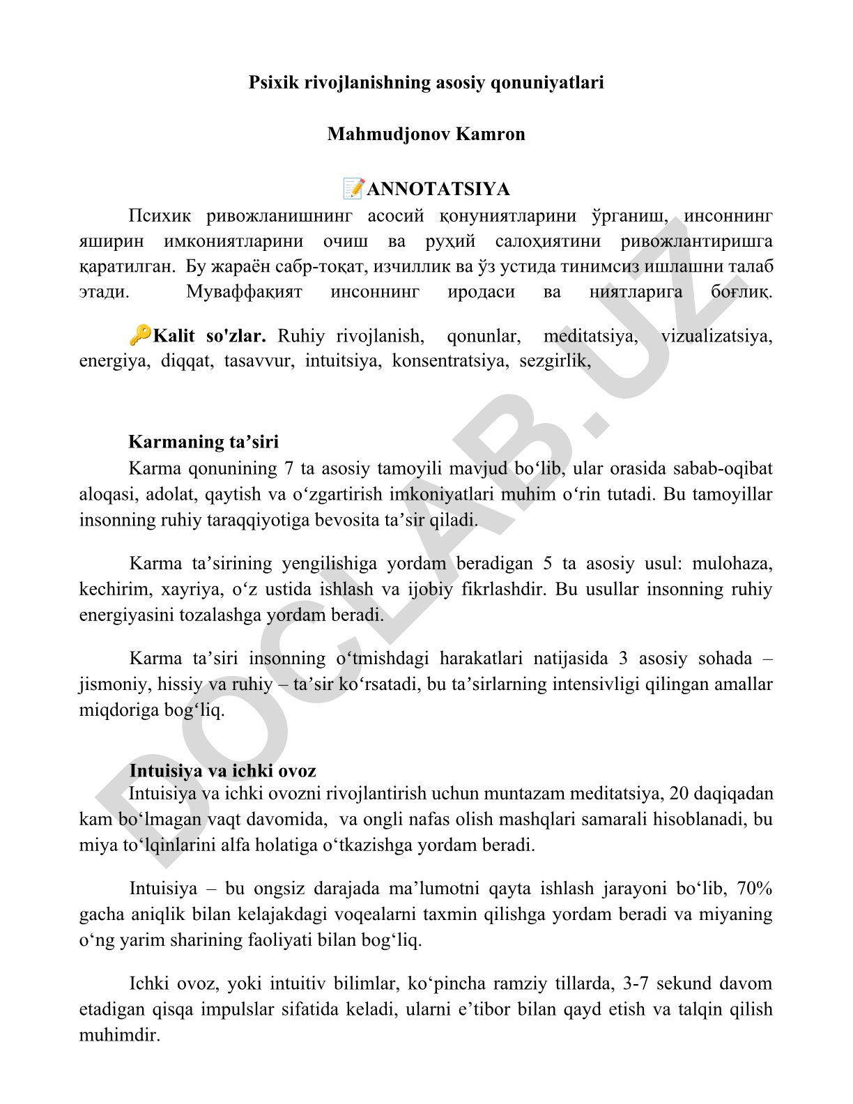 Psixik rivojlanishning asosiy qonuniyatlari