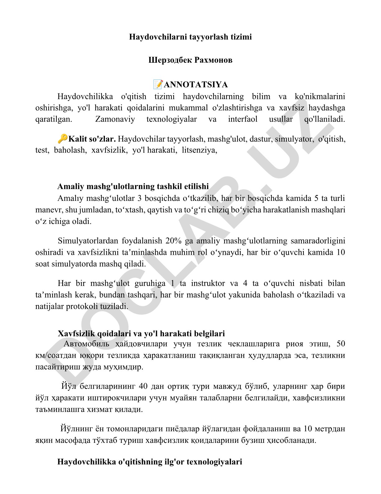 Haydovchilarni tayyorlash tizimi