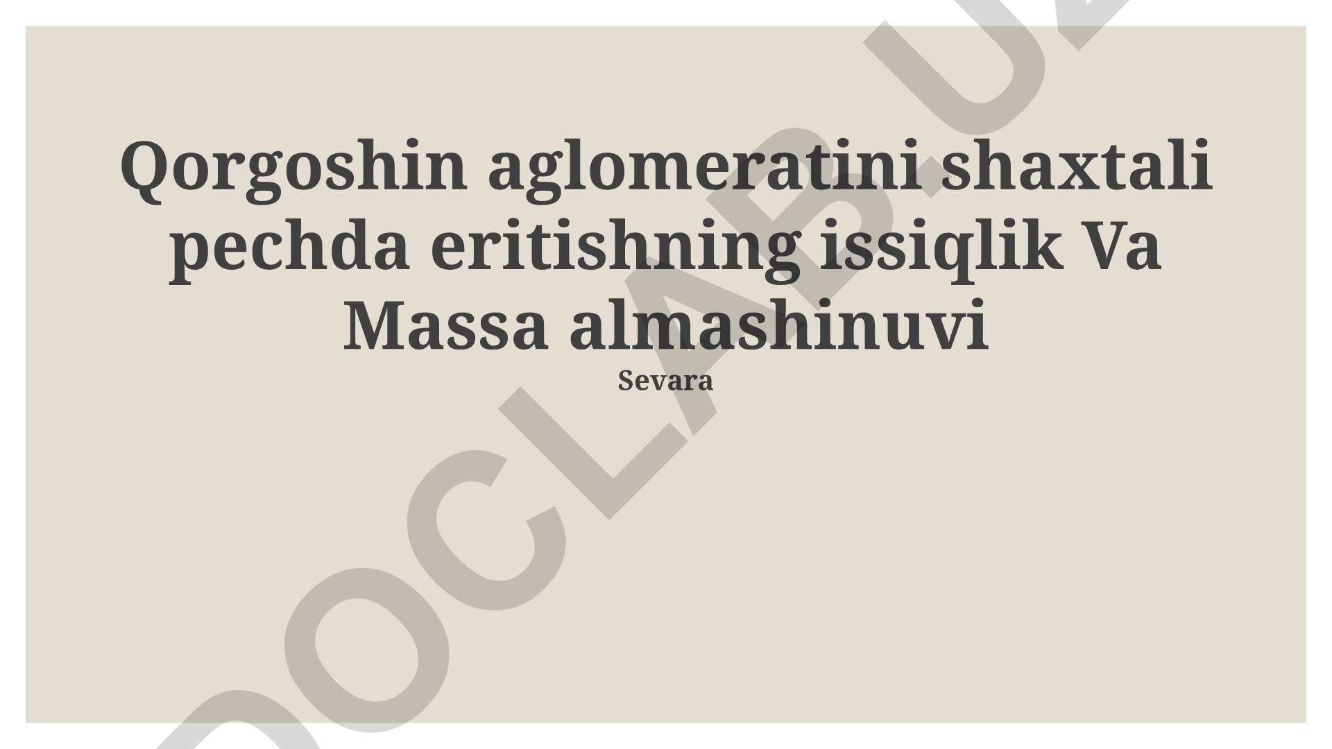 Qo'rg'oshin aglomeratini shaxtali pechda eritishning issiqlik va massa almashinuvi