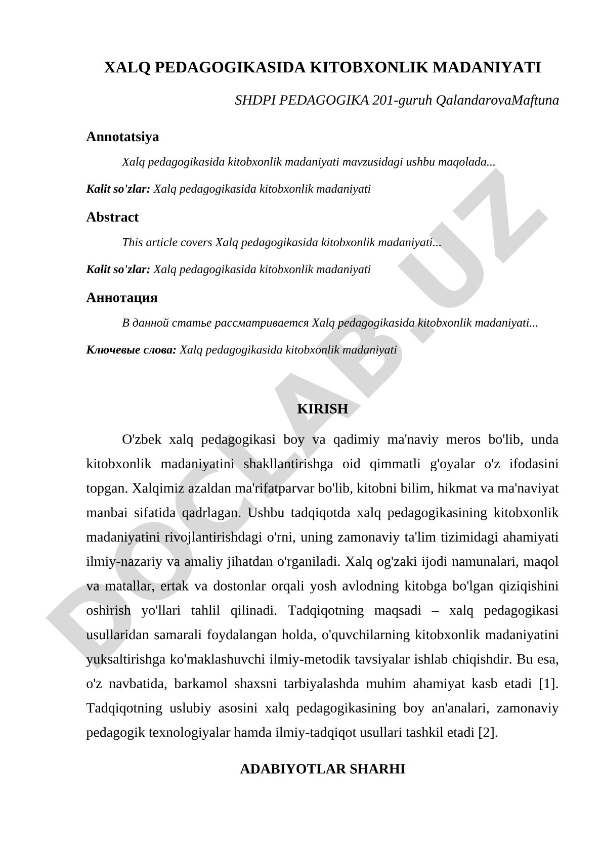 Xalq pedagogikasida kitobxonlik madaniyati
