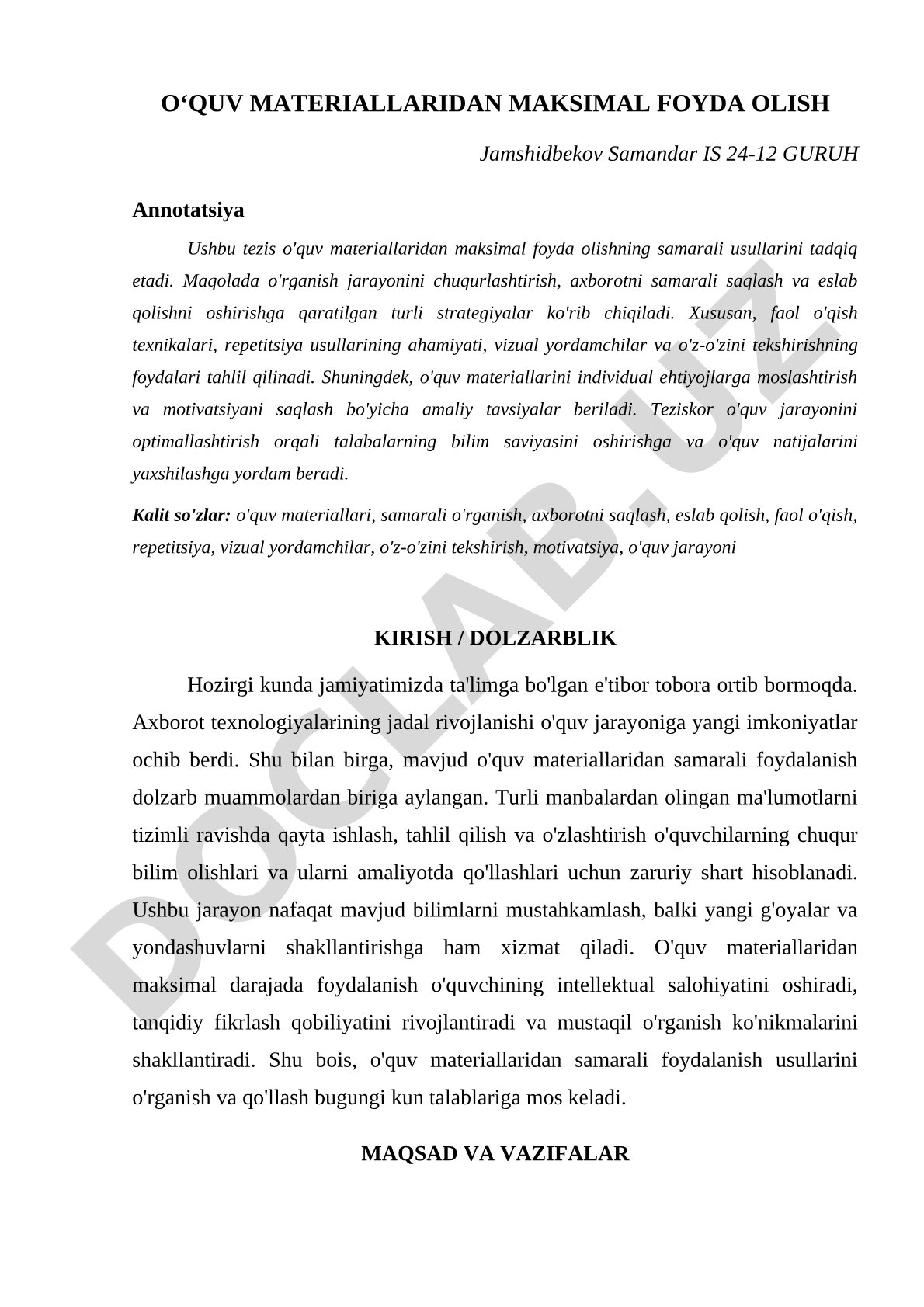 O'quv materiallaridan maksimal foyda olish