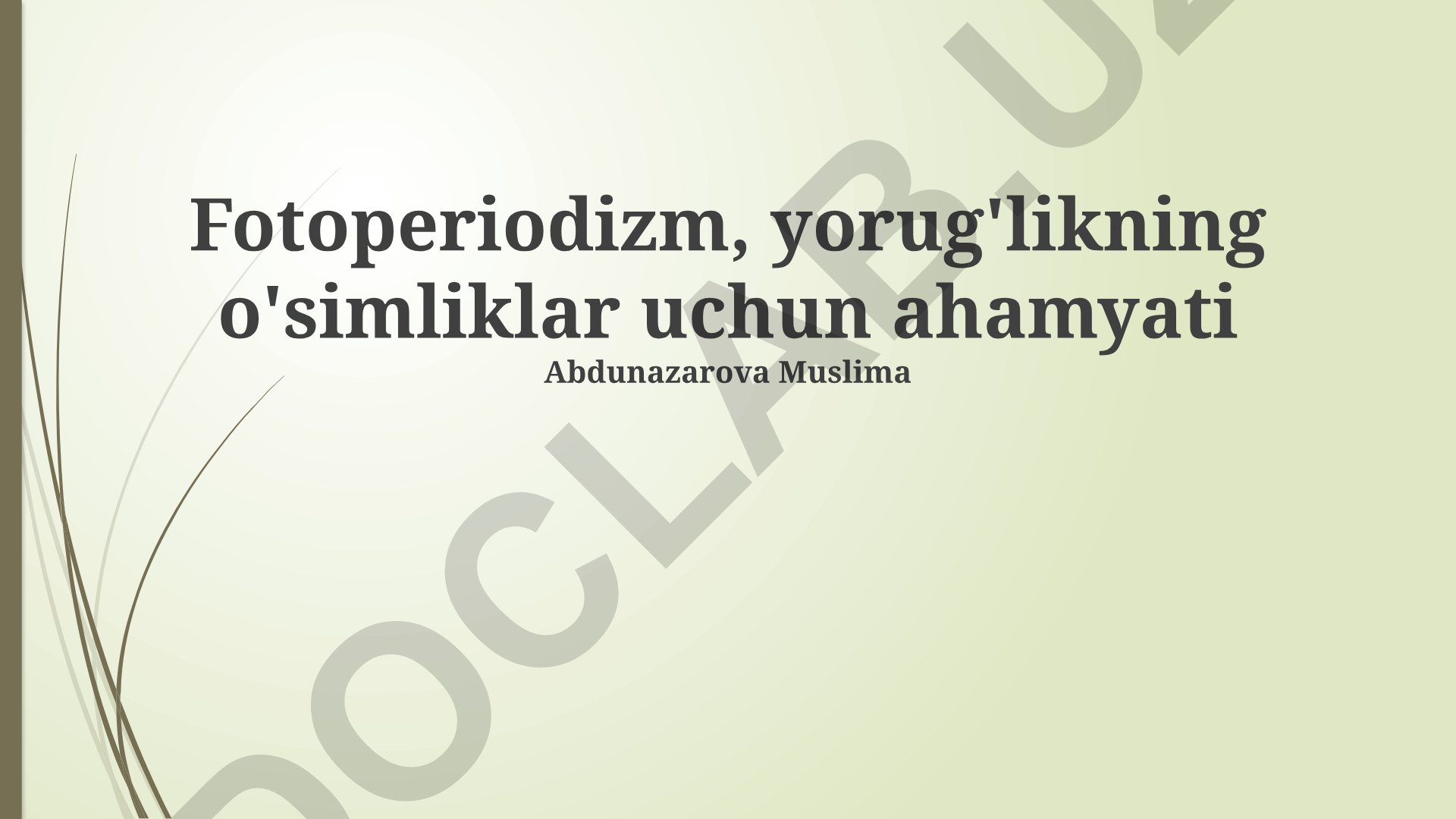 Fotoperiodizm va yorug'likning o'simliklar hayotidagi ahamiyati