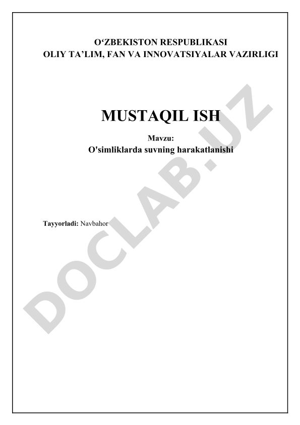 O'simliklarda suvning harakatlanishi