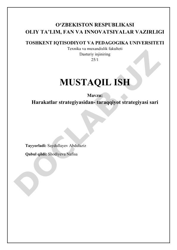 Harakatlar strategiyasidan taraqqiyot strategiyasi sari