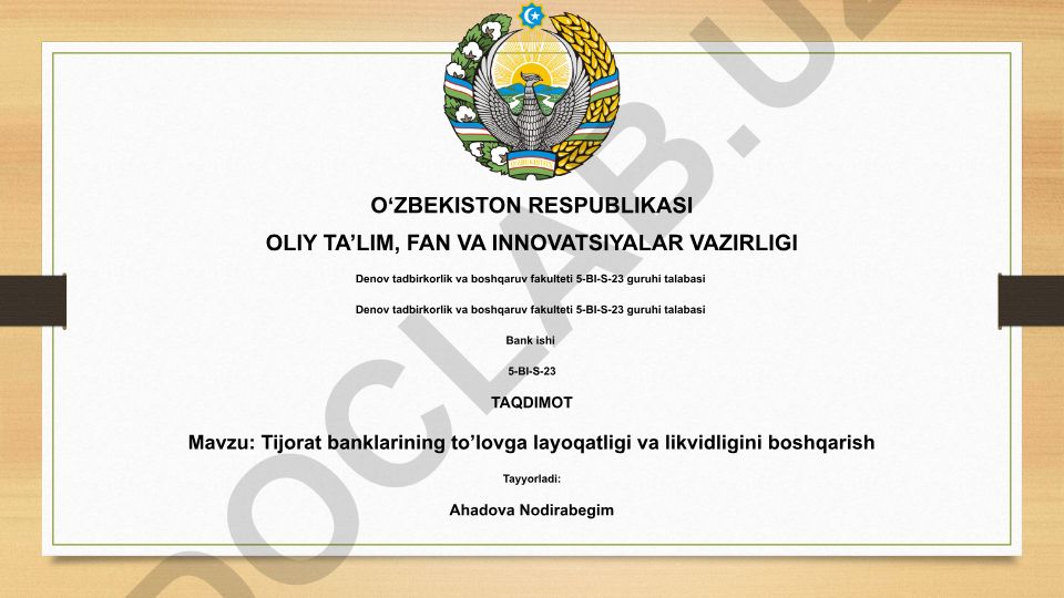 Tijorat banklarining to'lovga layoqatligi va likvidligini boshqarish