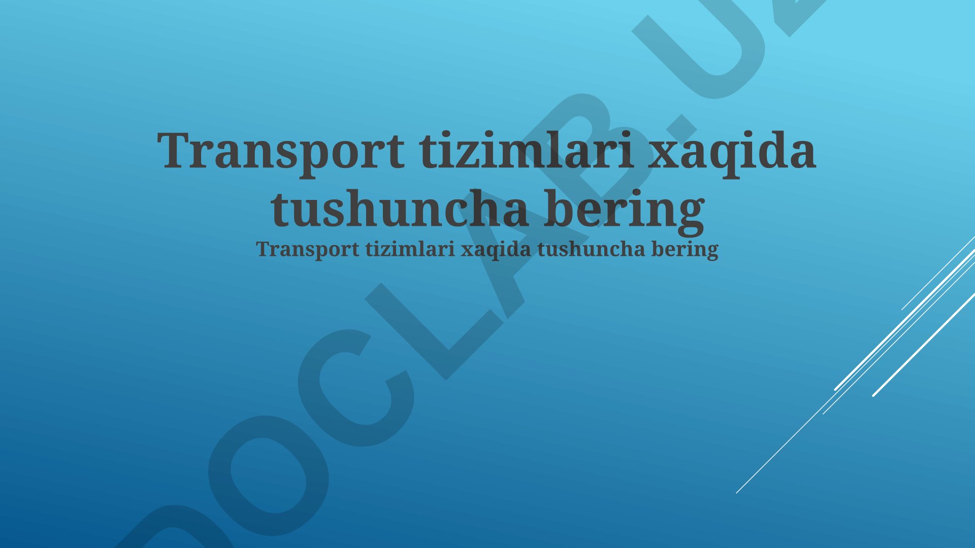 Transport tizimlari: turlari, infratuzilmasi va muammolari