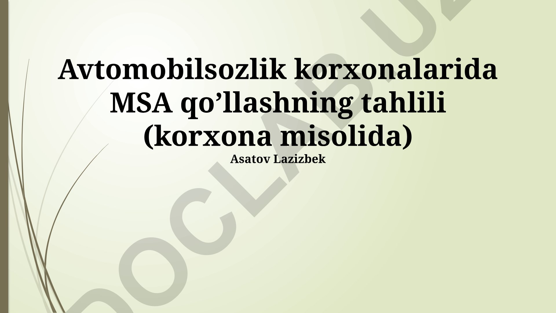 Avtomobilsozlik korxonalarida MSA qo'llashning tahlili