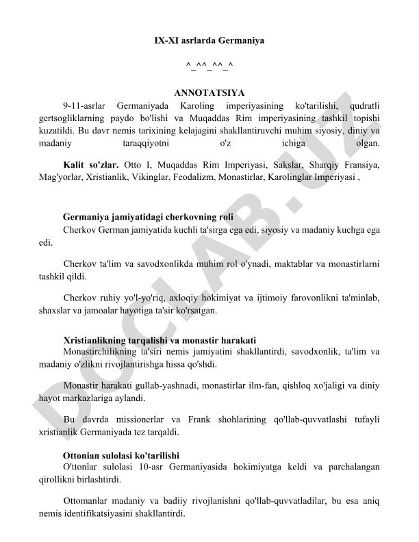 IX-XI asrlarda Germaniya tarixi
