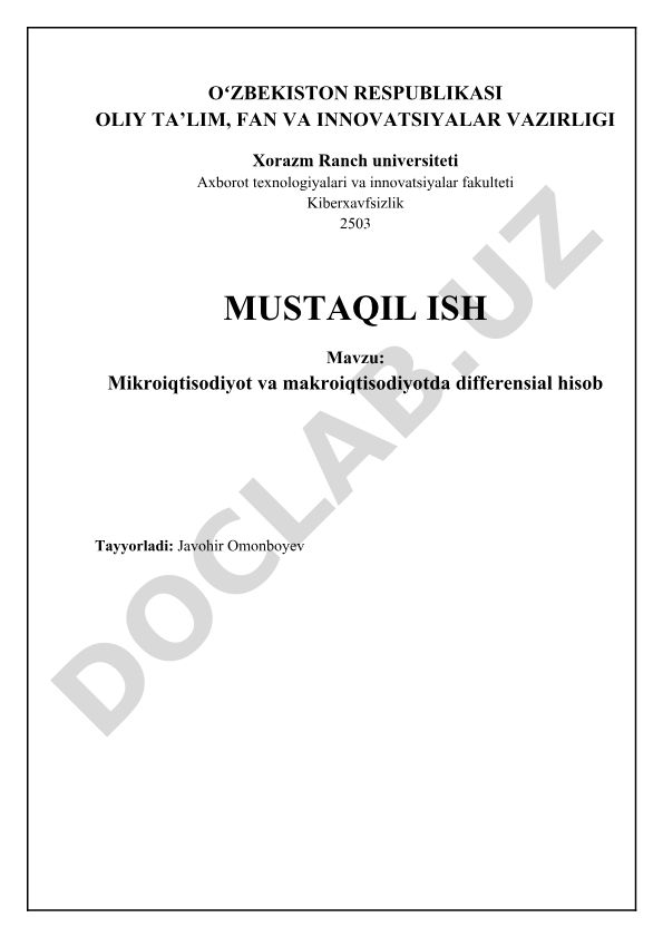 Mikroiqtisodiyot va makroiqtisodiyotda differensial hisob