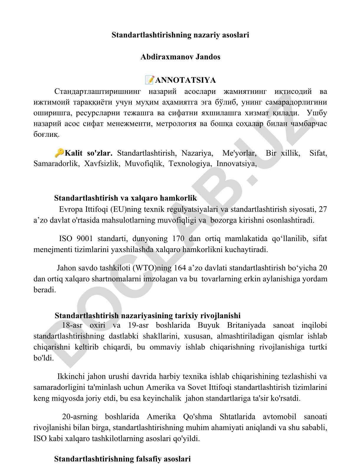 Standartlashtirishning nazariy asoslari