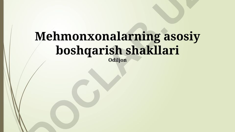 Mehmonxonalarning asosiy boshqarish shakllari