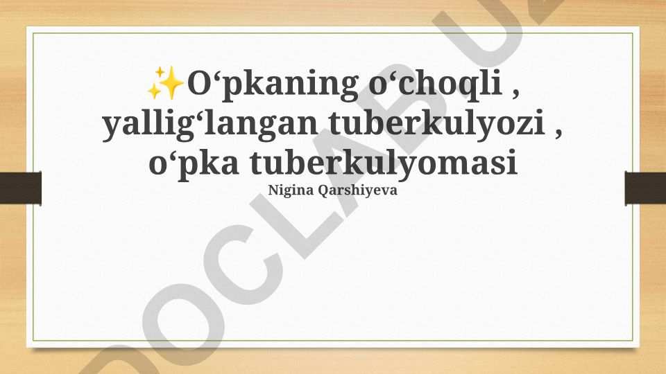 Oʻpka sil kasalligining klinik koʻrinishlari va diagnostikasi