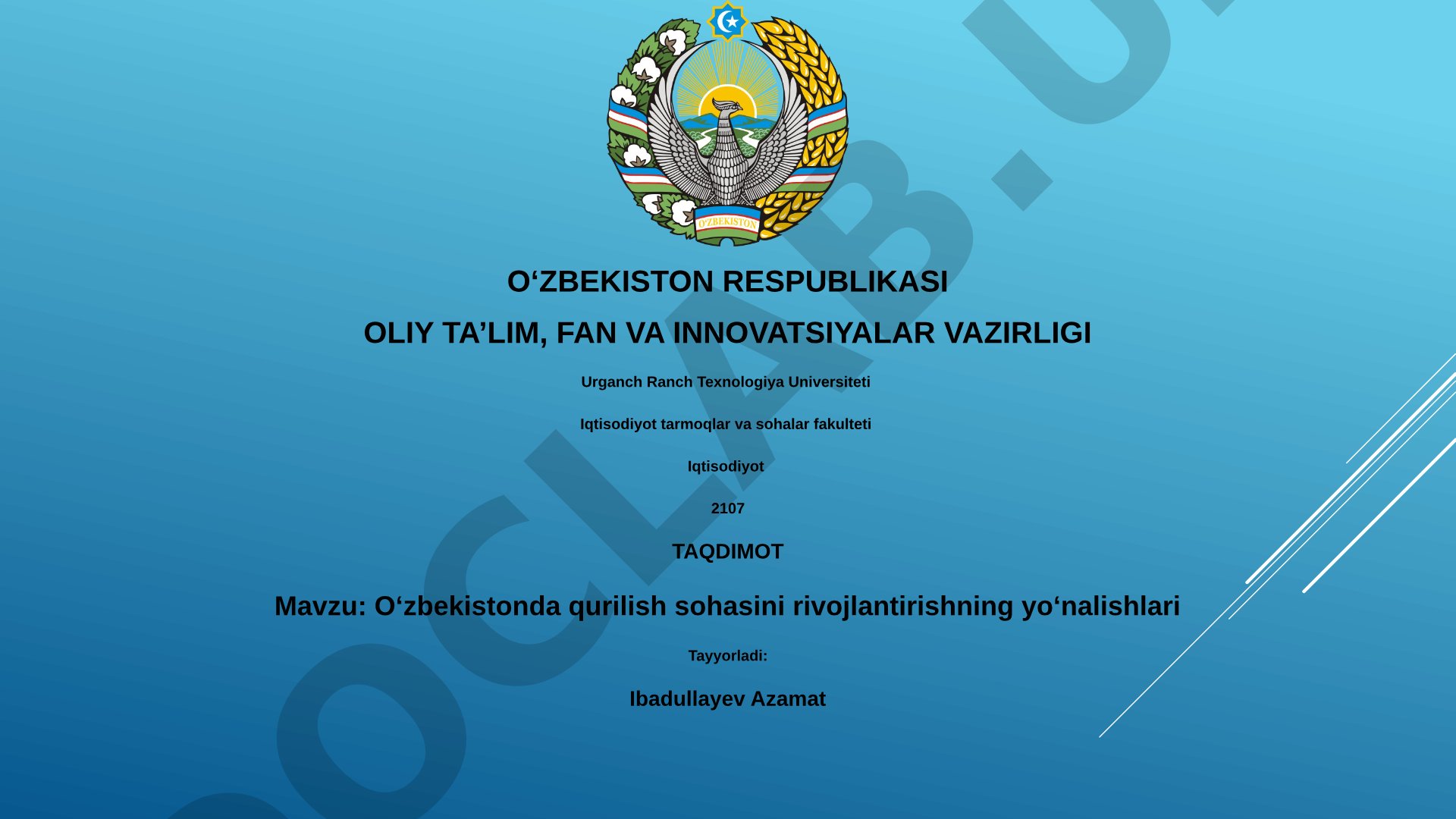 Oʻzbekistonda qurilish sohasini rivojlantirishning yoʻnalishlari