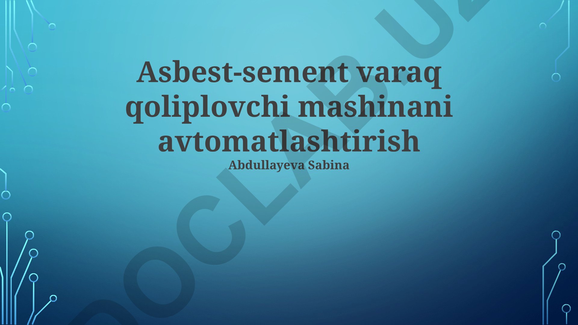 Asbest-sement varaq qoliplovchi mashinani avtomatlashtirish